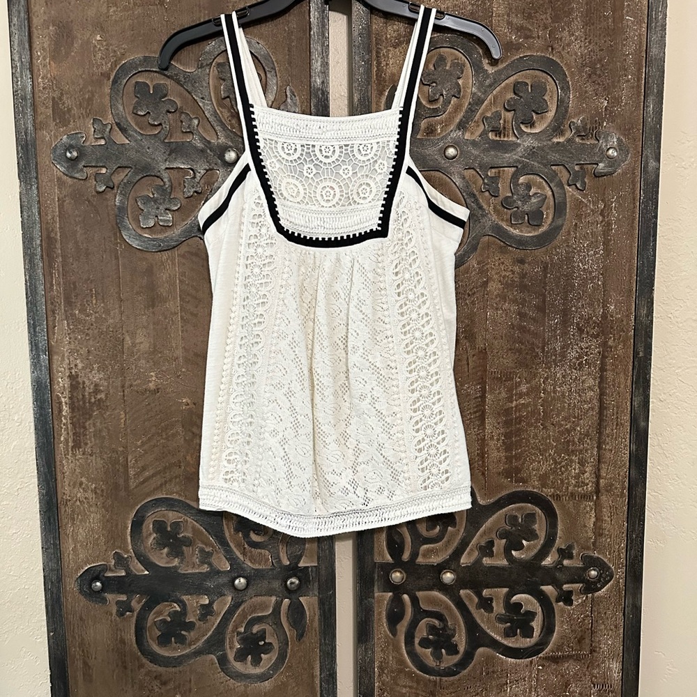 Embroidered Halter Top XS Cream and Black
